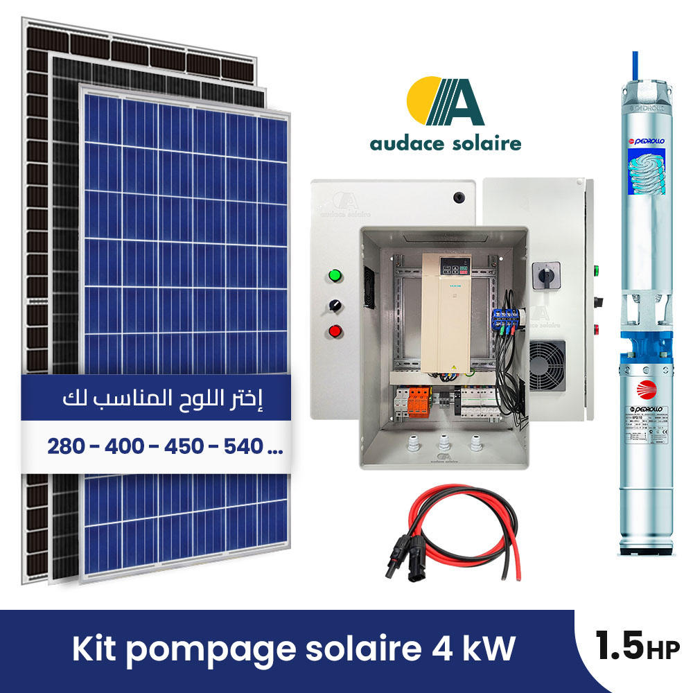 Kit pompage solaire + Pompe immergée AC Pedrollo Triphasé 380V - 1