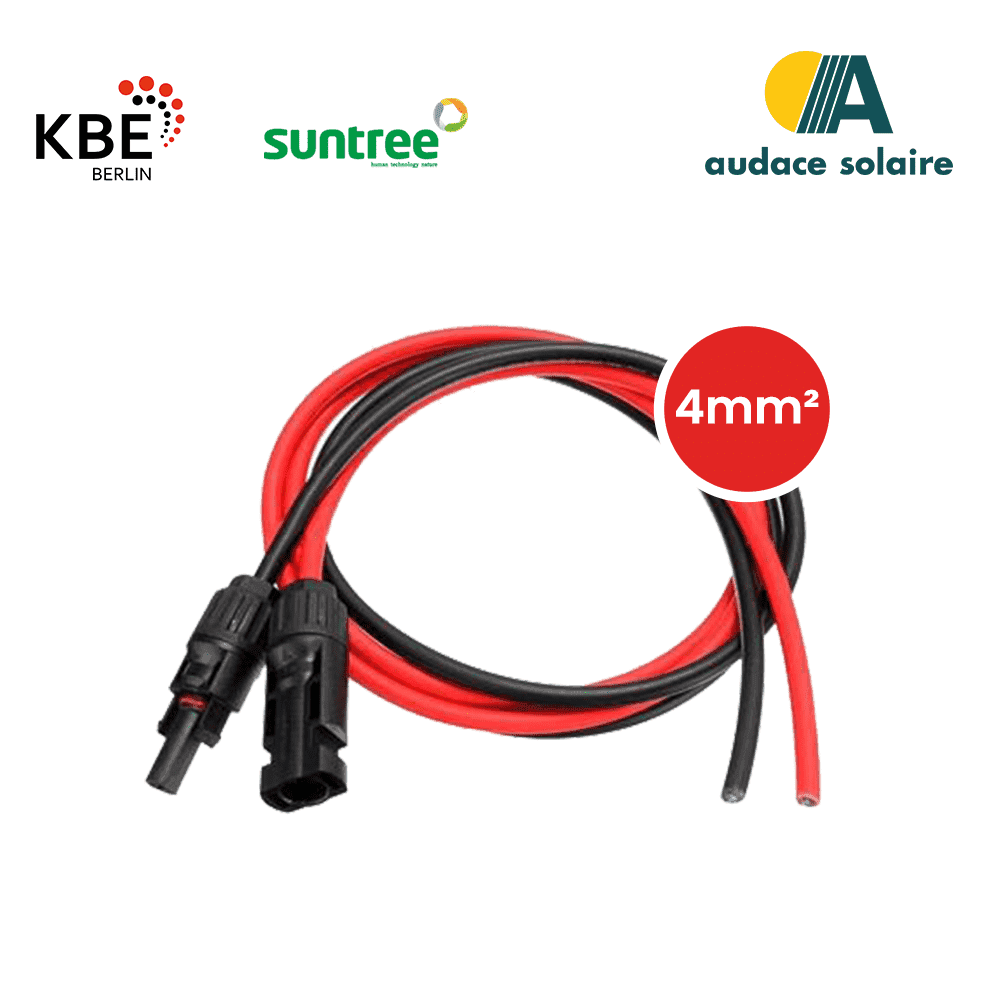 Kit Câble Solaire 6 mm² (2 x 5 mètres Rouge / Noir) + 1 Paire de Connecteurs  MC4