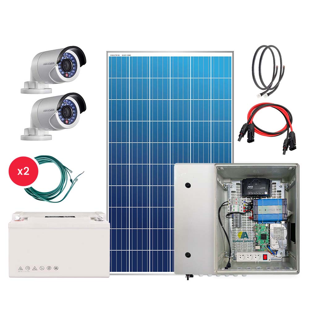 kit vidéosurveillance solaires 2 Caméras 1.080P/ 285Wc/ 1.200Wh Stockés/ 24H sur 24H/ 7J sur 7J