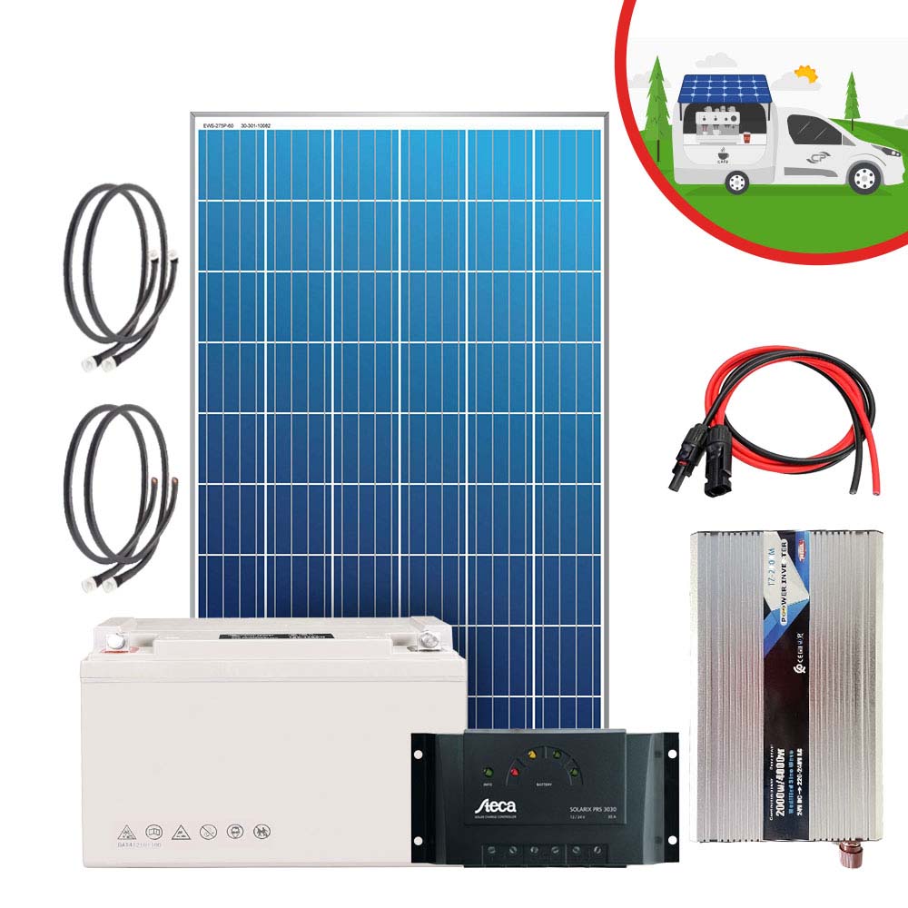 Kit solaire Café Mobile Panneau 285Wc/ Convertisseur 2.000-4.000W/ 12-220V/ Batterie Gel 200AH