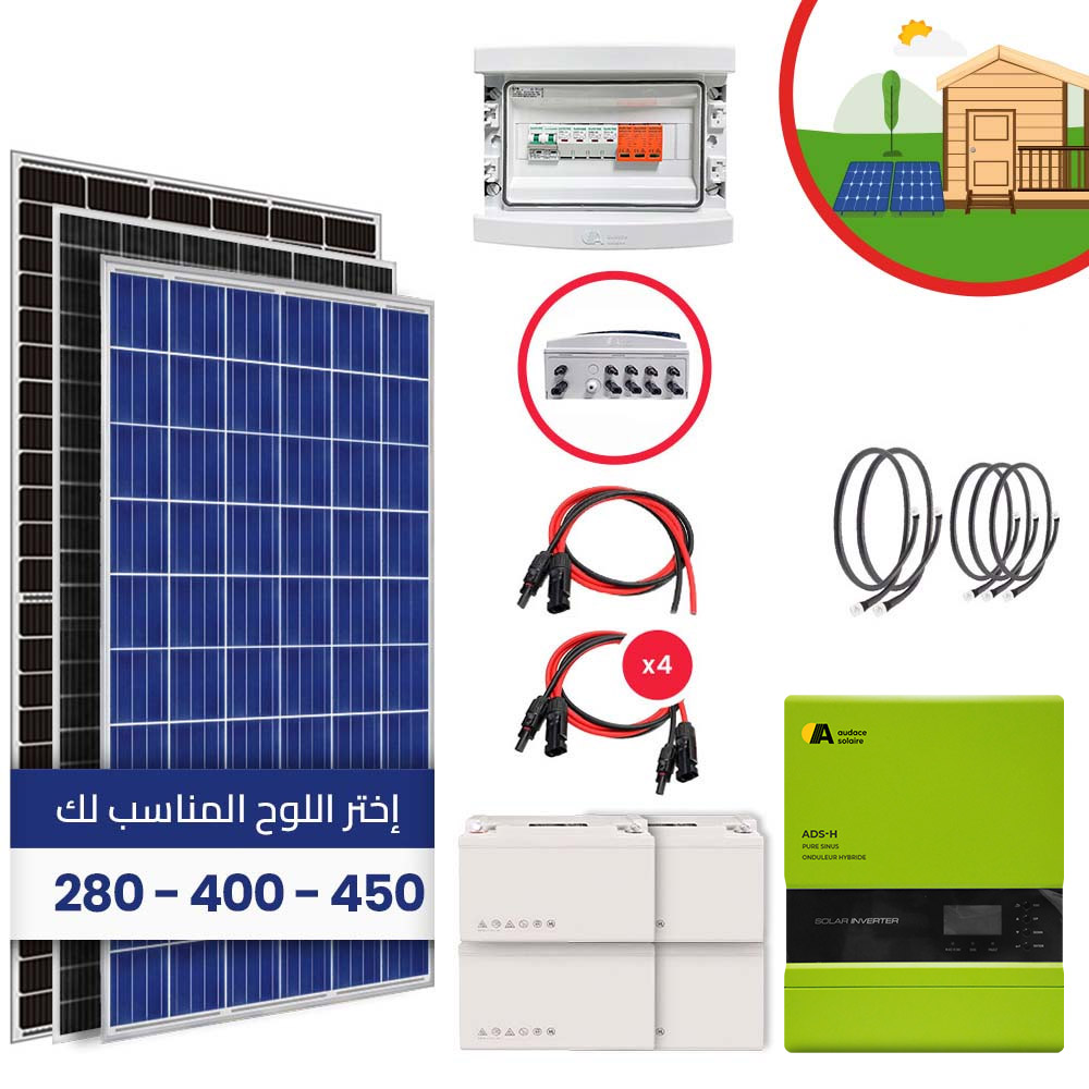 Kit solaire Chalet Autonome Taille L/ 5Kw/ +2.240Wc/ 220V/ 7.200Wh stockés